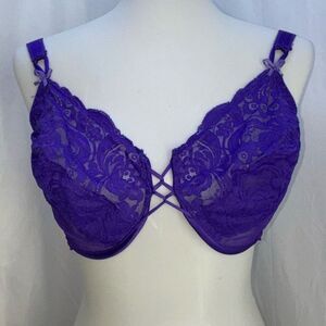 Victorias Secret Gold Label vintage purple lace bra corset front 38DD